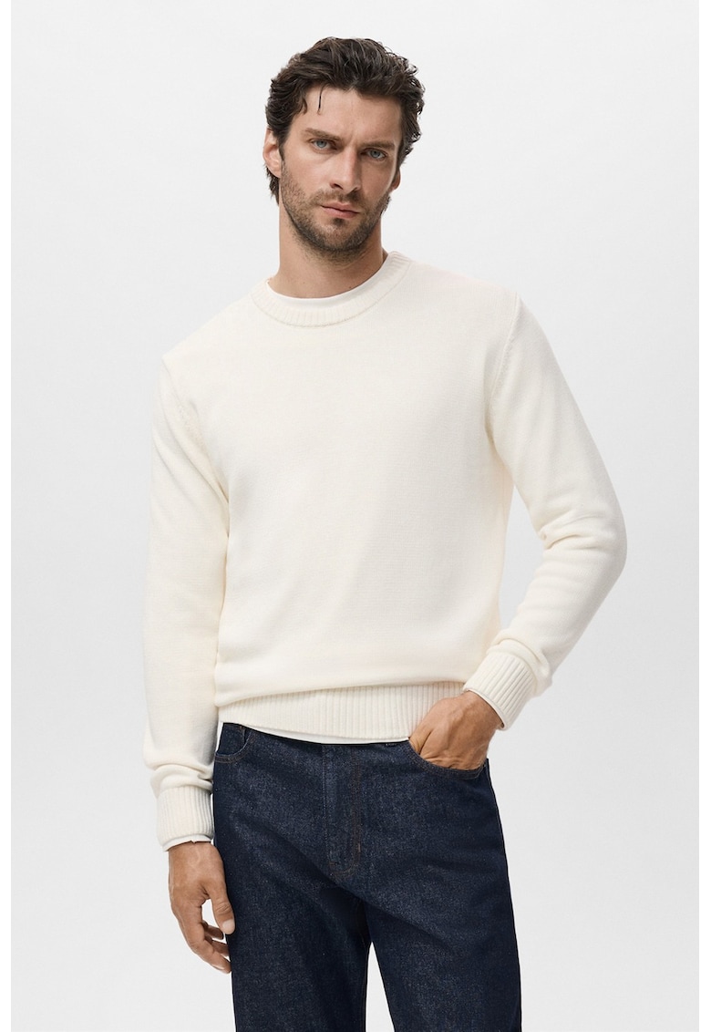 Pulover uni cu decolteu la baza gatului - Alb fildes