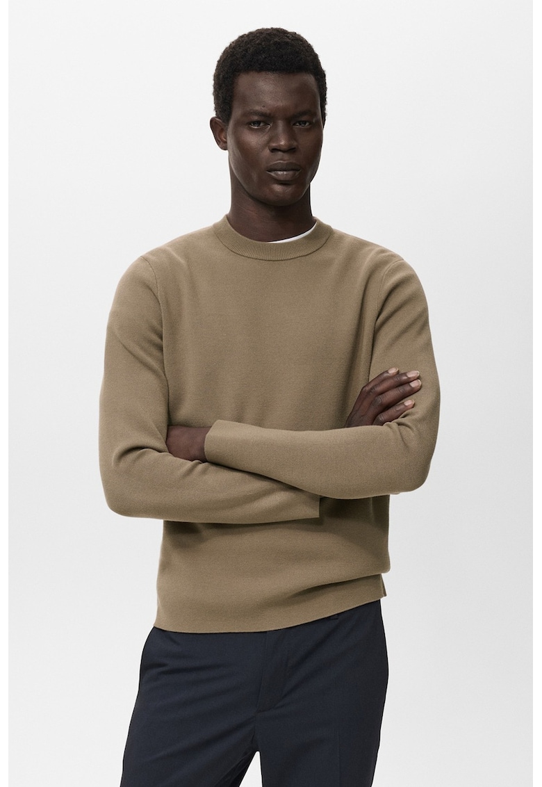 Pulover uni cu decolteu la baza gatului - Maro camel