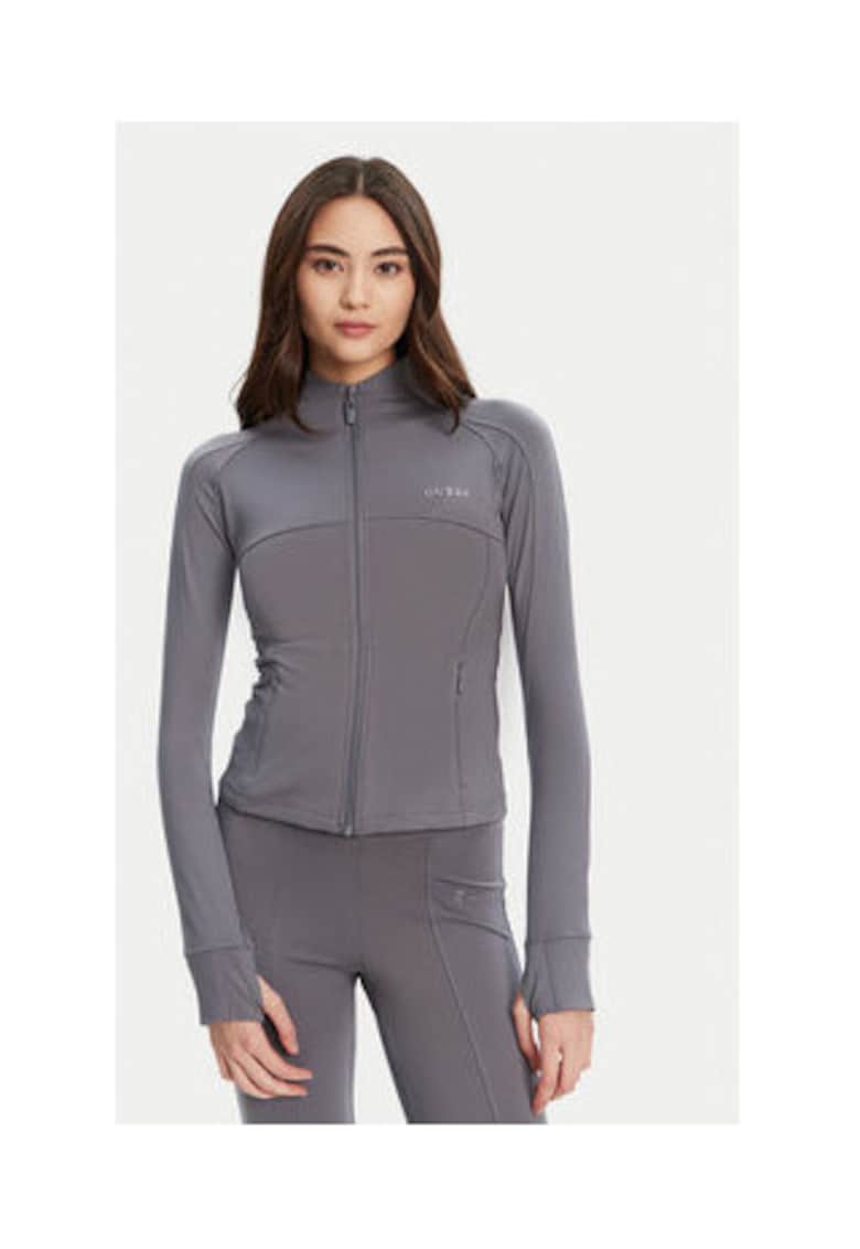 Bluza de trening cambrata din material elastic cu fermoar si logo metalic discret