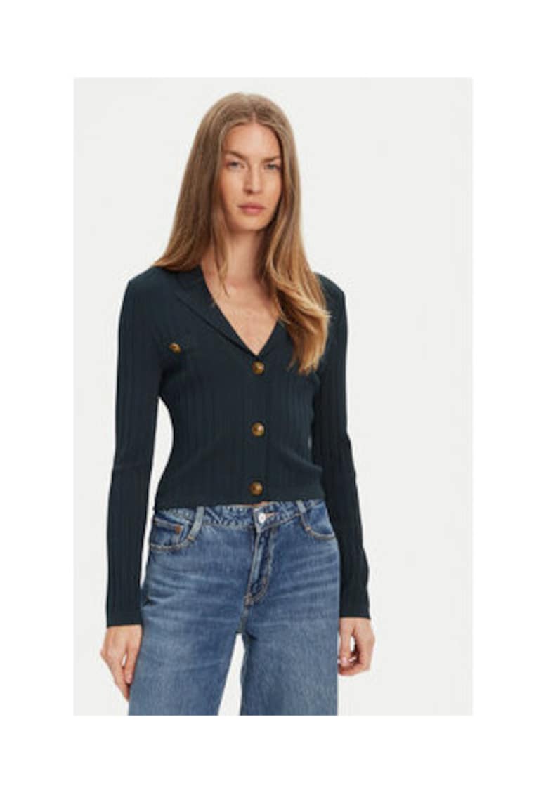 Cardigan tricotat din amestec de viscoza cu si striatii - Verde inchis