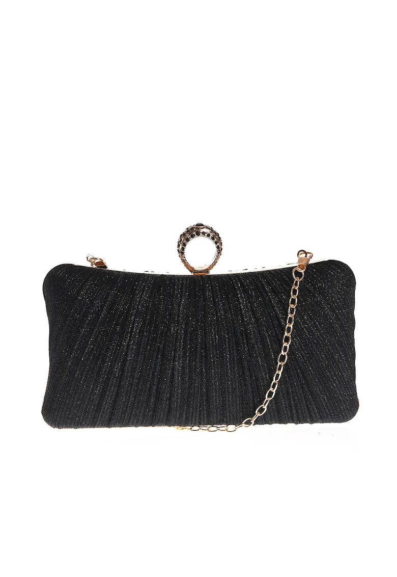 Geanta plic neagra cu pliuri fine si detalii aurii Geanta plic neagra cu pliuri fine si detalii aurii