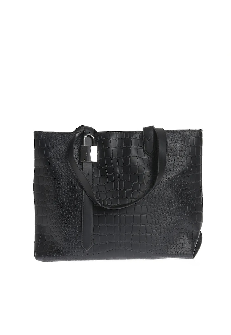 Geanta shopper neagra cu accesoriu lacat