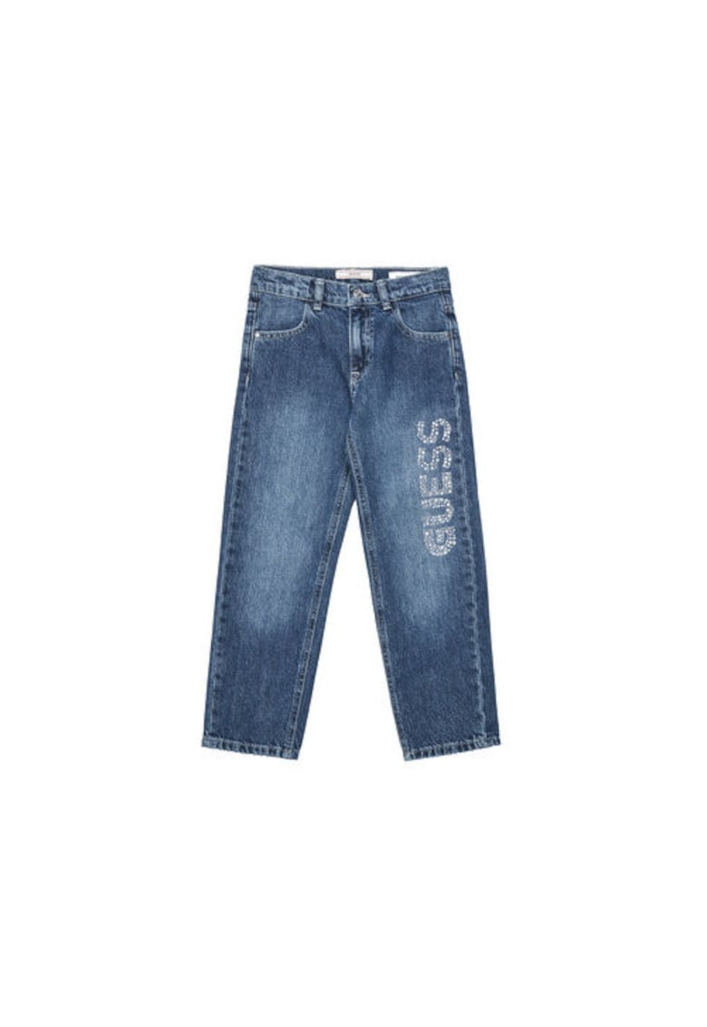Blugi regular fit cu logo din strasuri