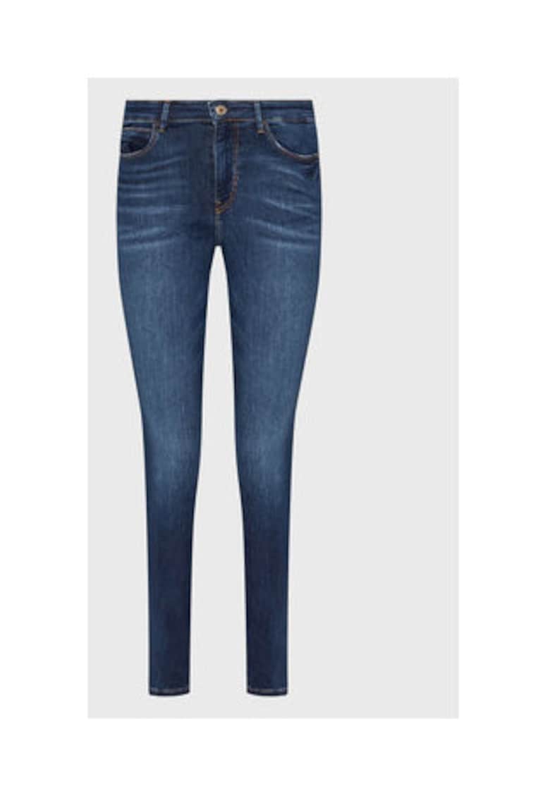 Blugi skinny cu aspect prespalat si talie inalta