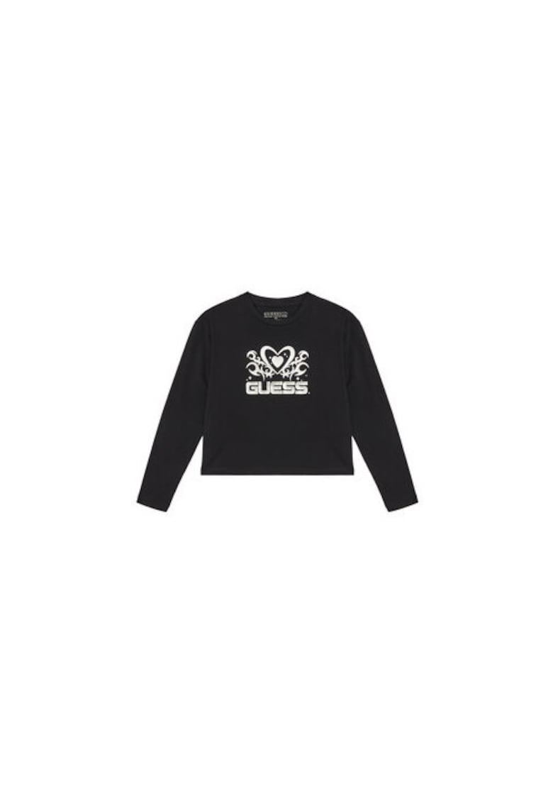 Bluza din amestec de bumbac organic cu decolteu la baza gatului si imprimeu pe piept