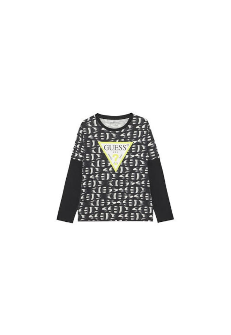 Guess Bluza de bumbac cu model colorblock si logo frontal