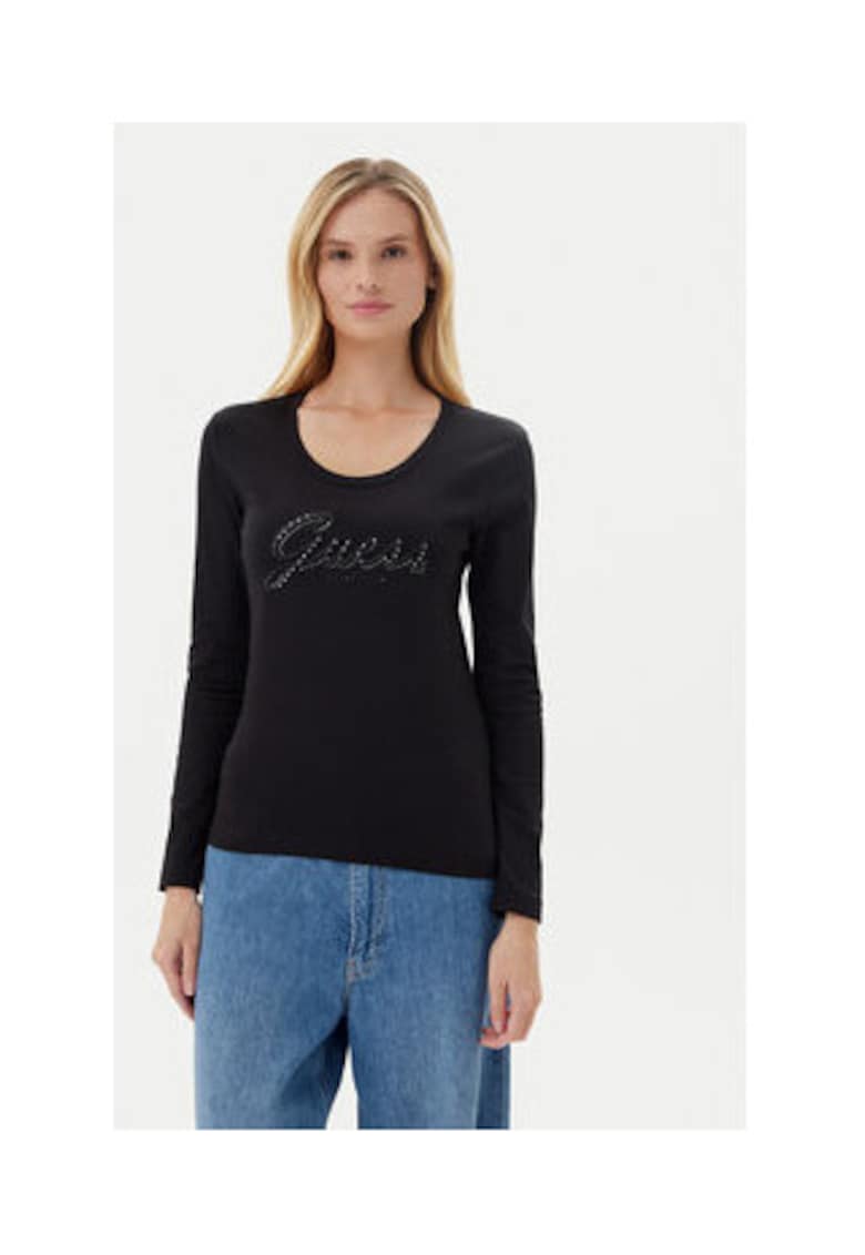 Bluza cu decolteu rotund si imprimeu logo