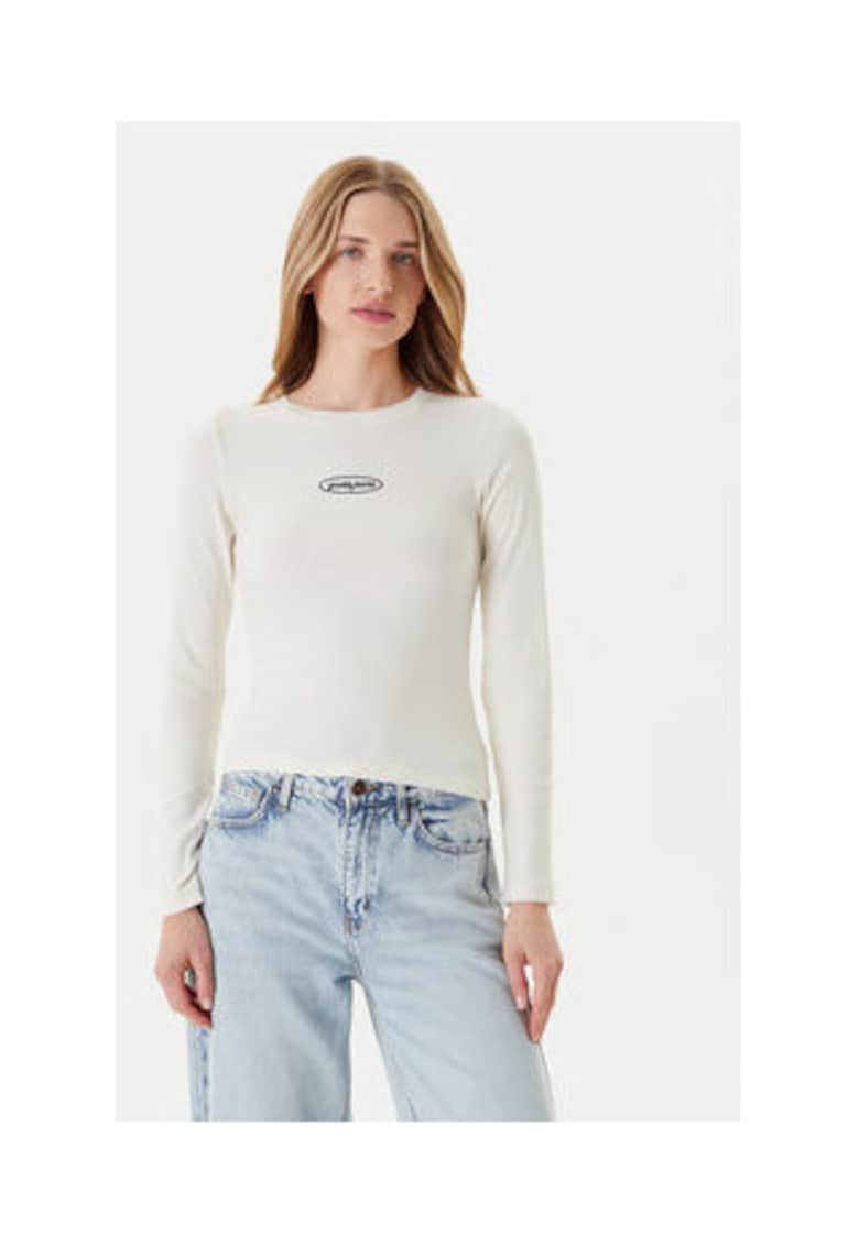Guess Jeans Bluza cu decolteu la baza gatului - Ecru