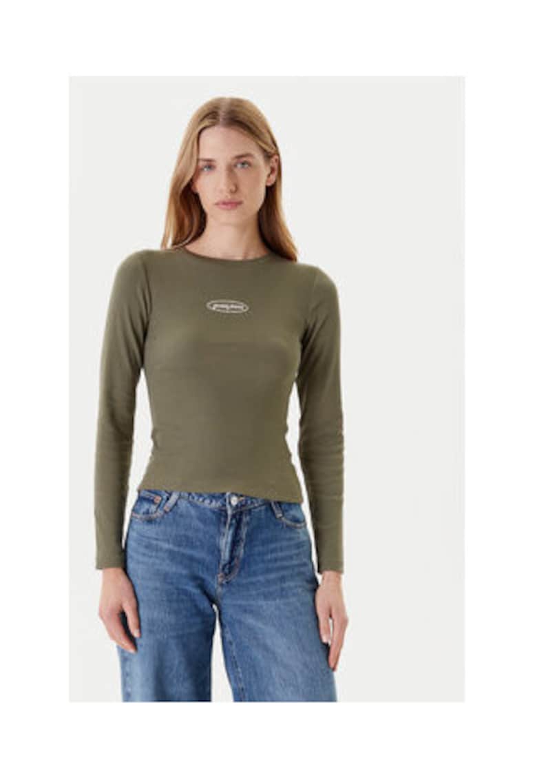 Guess Jeans Bluza cu decolteu la baza gatului - Kaki