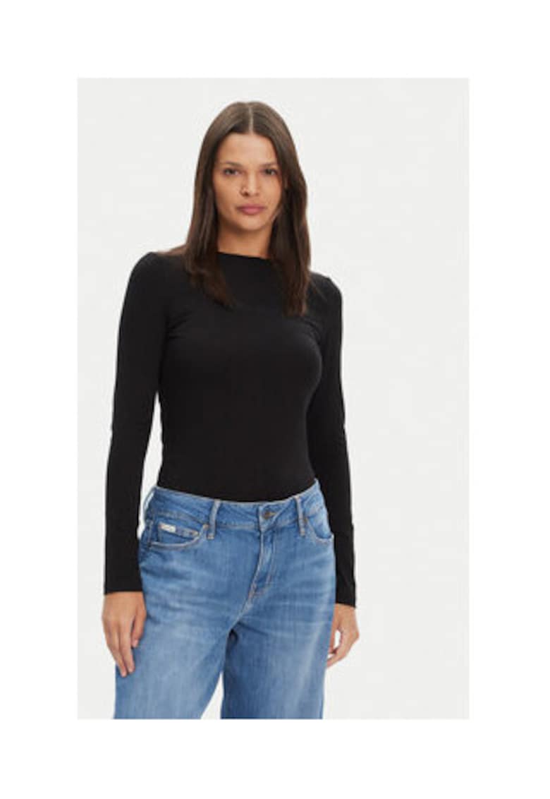 Guess Jeans Bluza uni cu maneci lungi