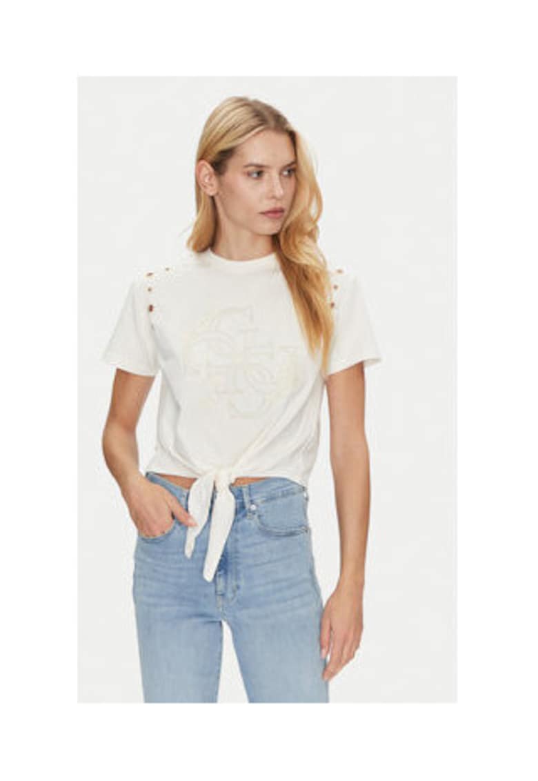 Tricou cu decupaje rotunde si imprimeu logo -