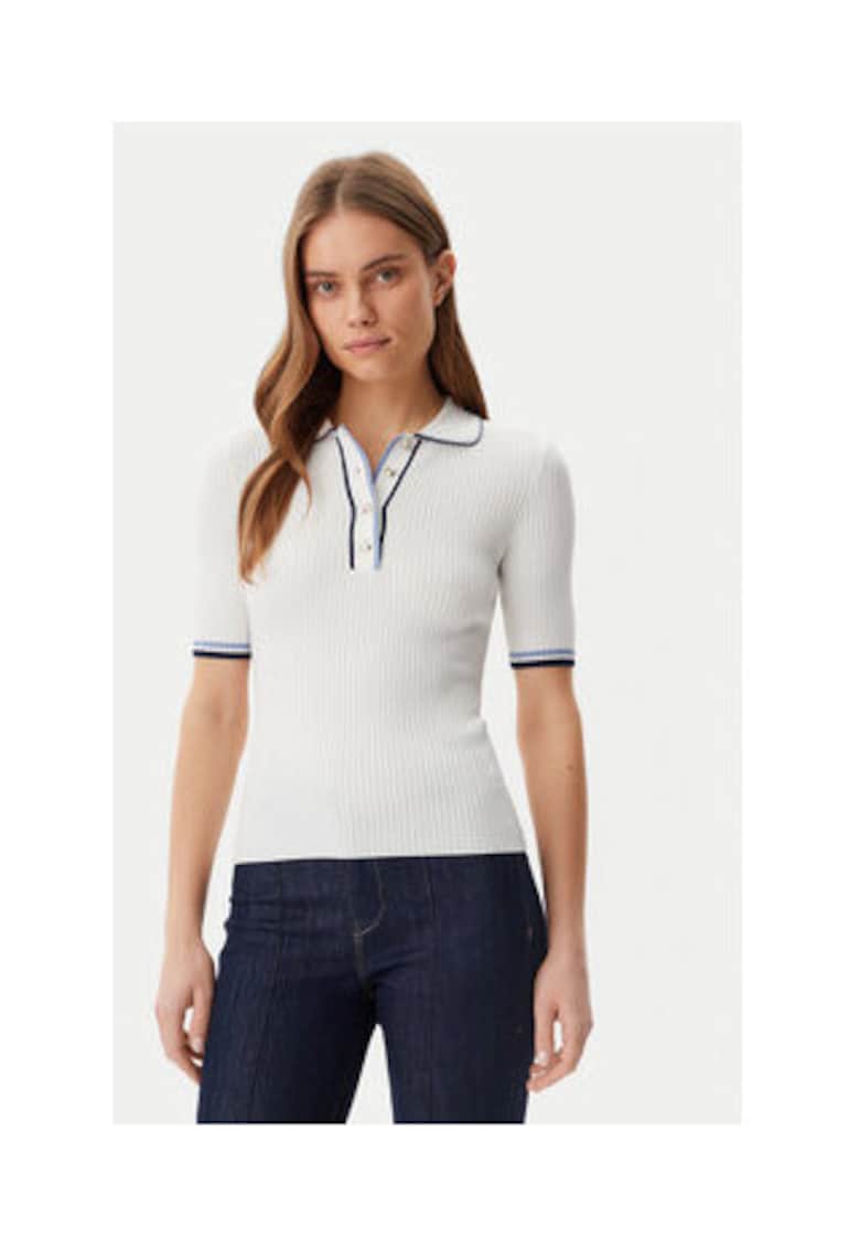 Bluza cu maneci scurte si guler fixat cu nasturi -