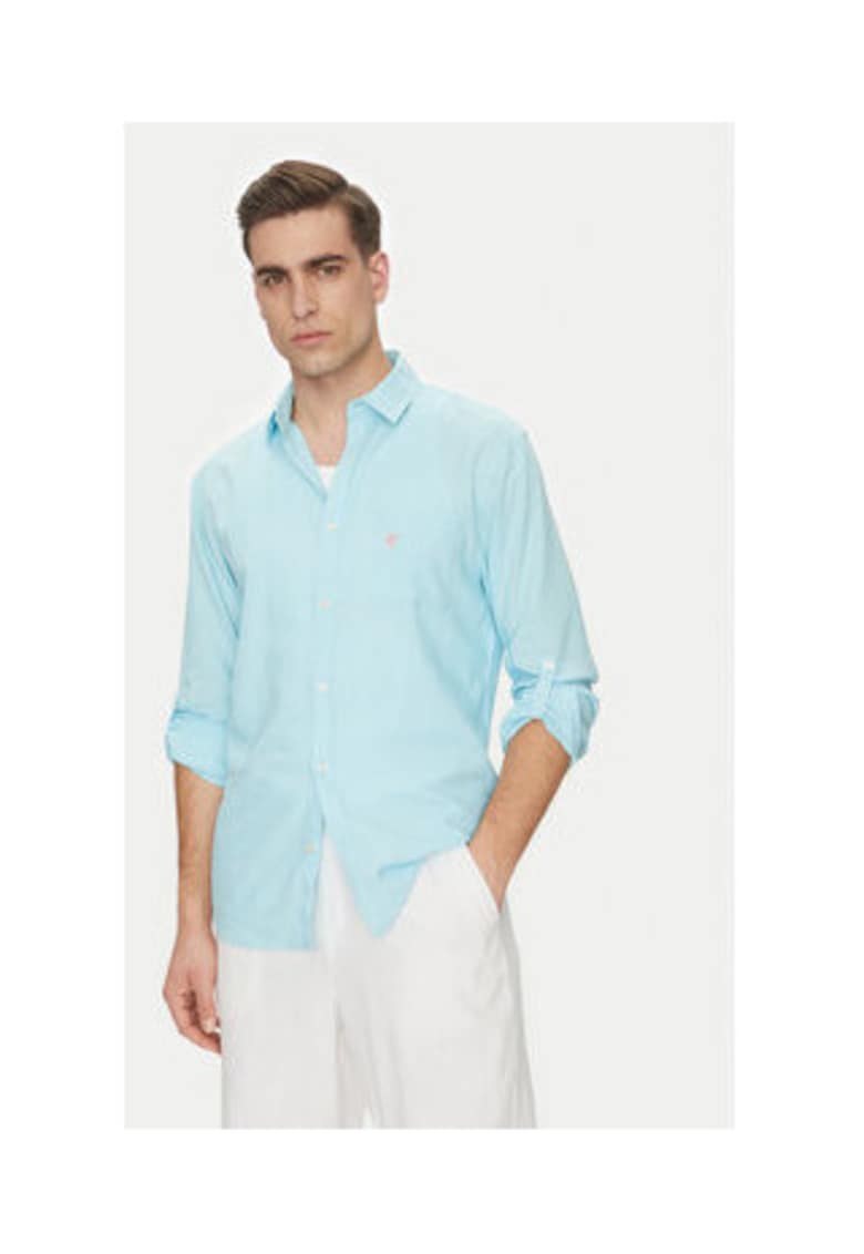 Camasa din in si vascoza - albastru aquamarin