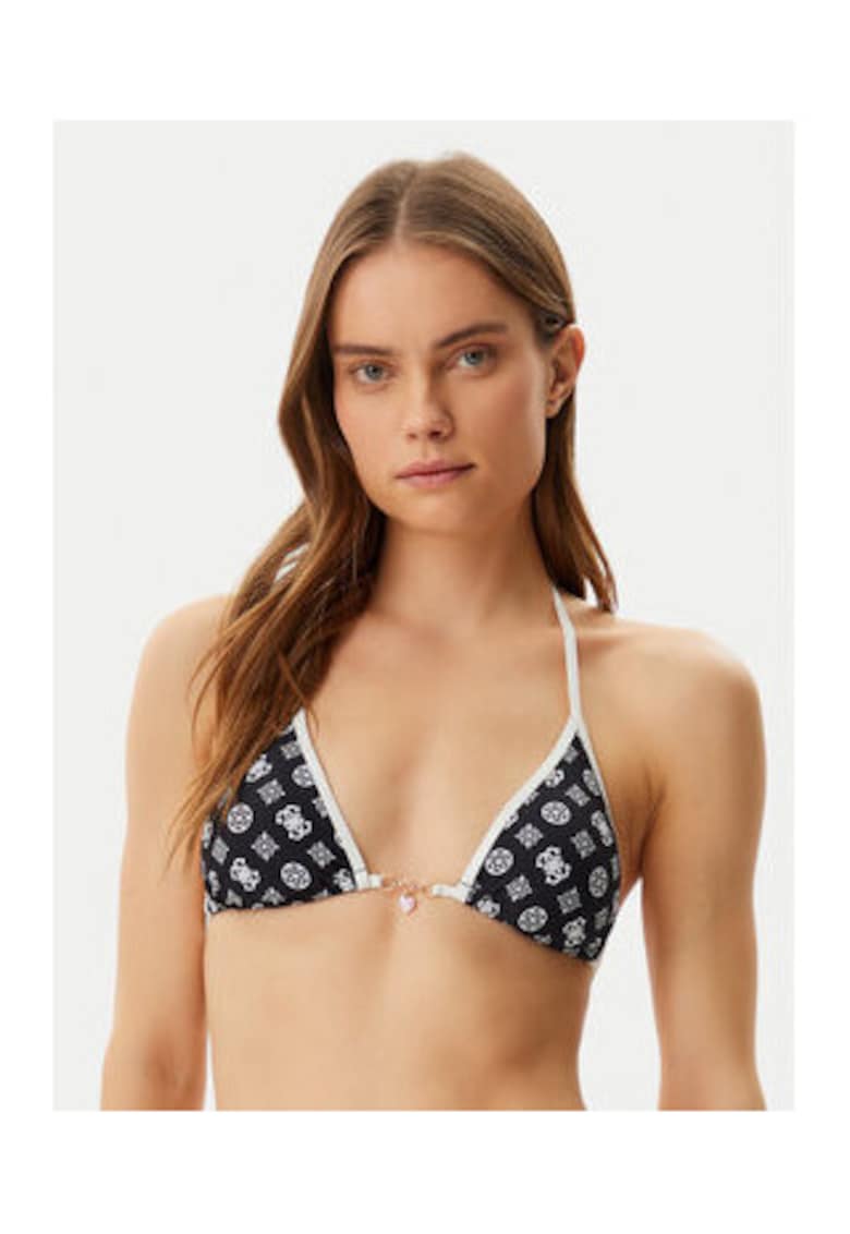Sutien de baie triunghiular cu logo - negru - alb