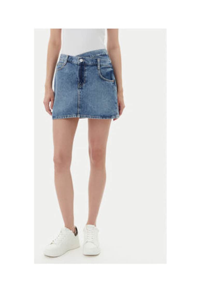 Fusta de dama din denim cu imprimeu uni