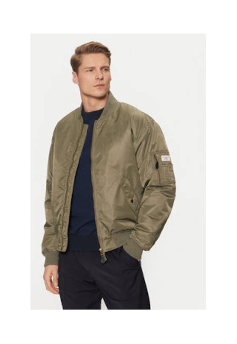 Jacheta bomber cu fermoar si buzunar pe maneca