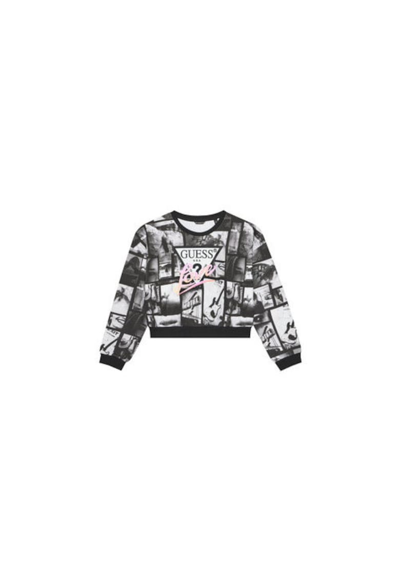 Bluza din bumbac cu model grafic - logo si decolteu la baza gatului