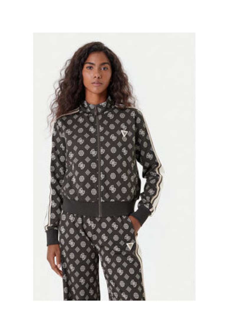 Bluza de trening din amestec de poliester cu model logo si fermoar lung - Verde