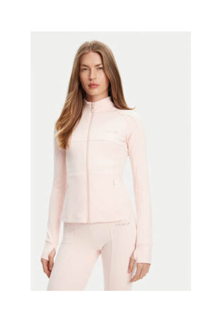 Bluza de trening cambrata din material elastic cu logo metalic si fermoar - Roz pal