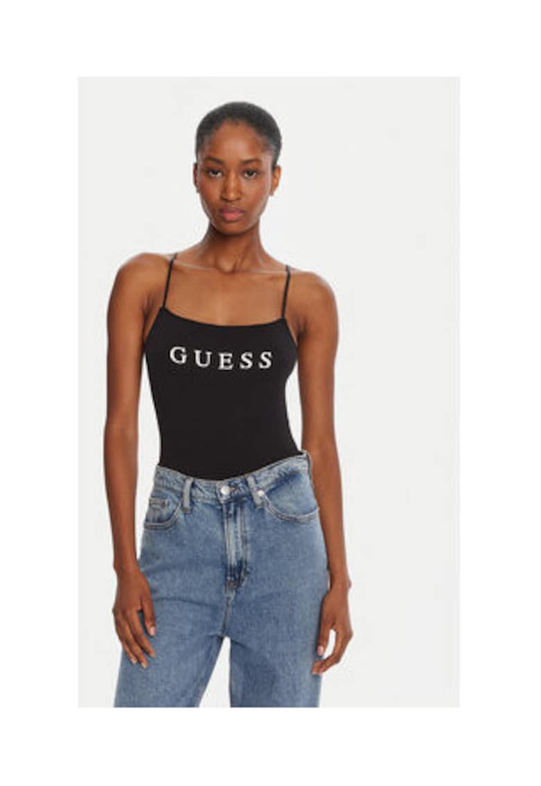 Body din amestec de bumbac cu bretele subtiri si logo