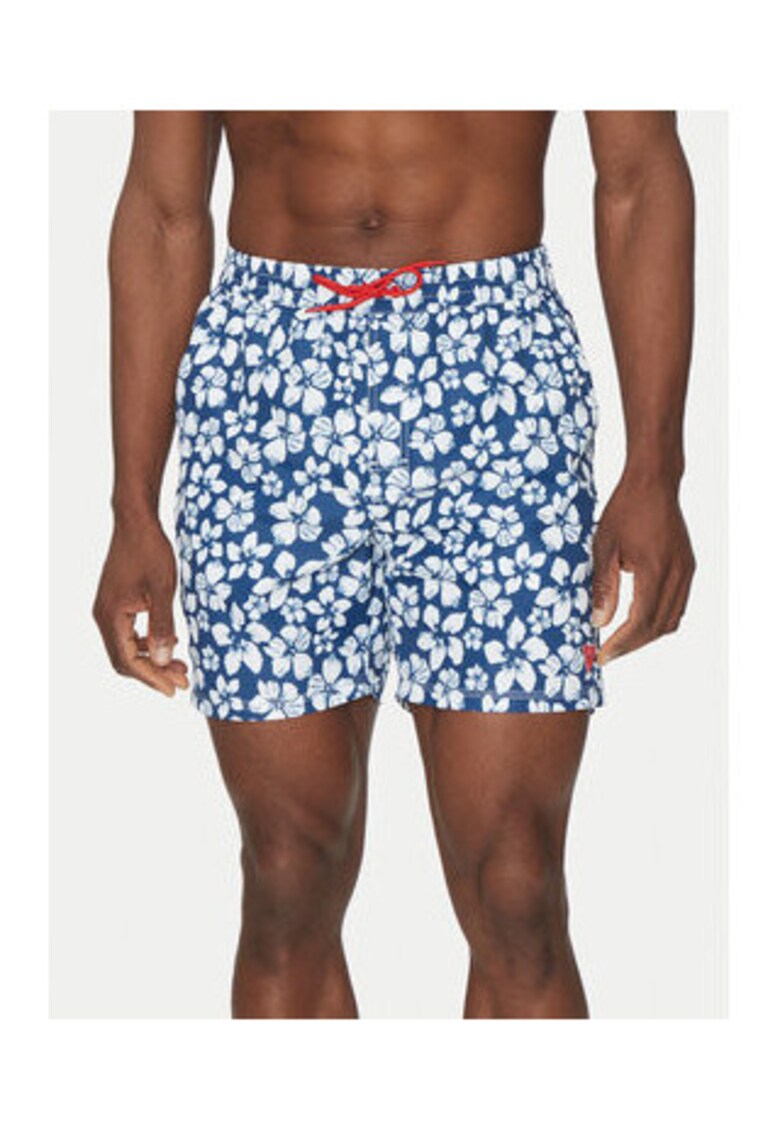 Pantaloni scurti de baie cu model floral si buzunare