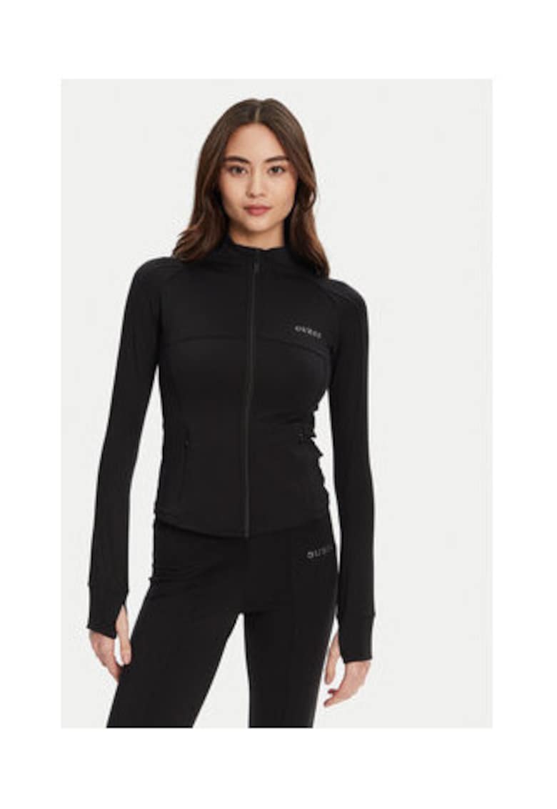 Bluza de trening cambrata din material elastic cu logo metalic discret - fermoar si model uni