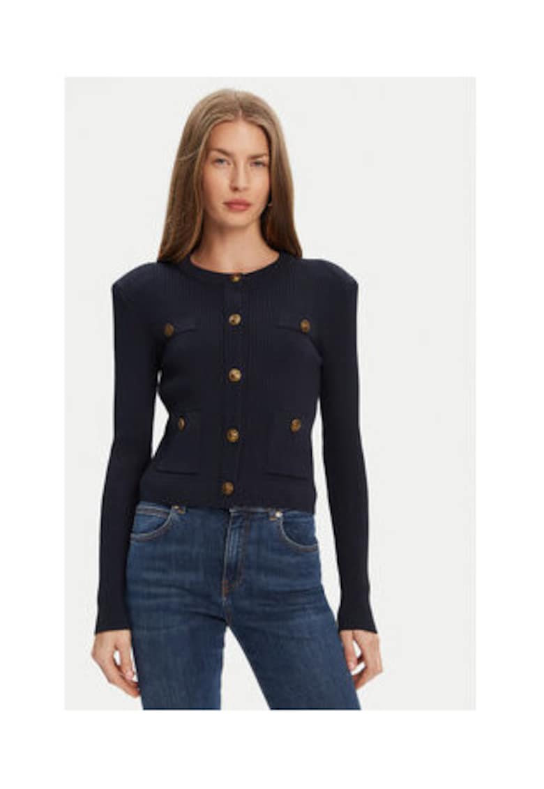 Cardigan uni din amestec de viscoza cu nasturi decorativi si striatii