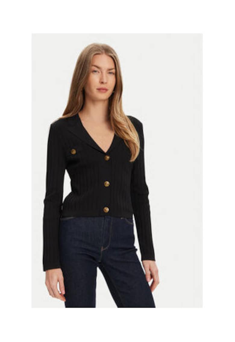 Cardigan tricotat din amestec de viscoza cu si striatii - Negru
