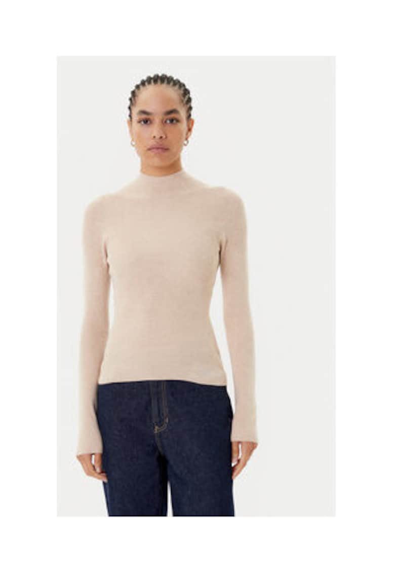 Pulover elastic din amestec de poliester cu guler inalt si maneci lungi