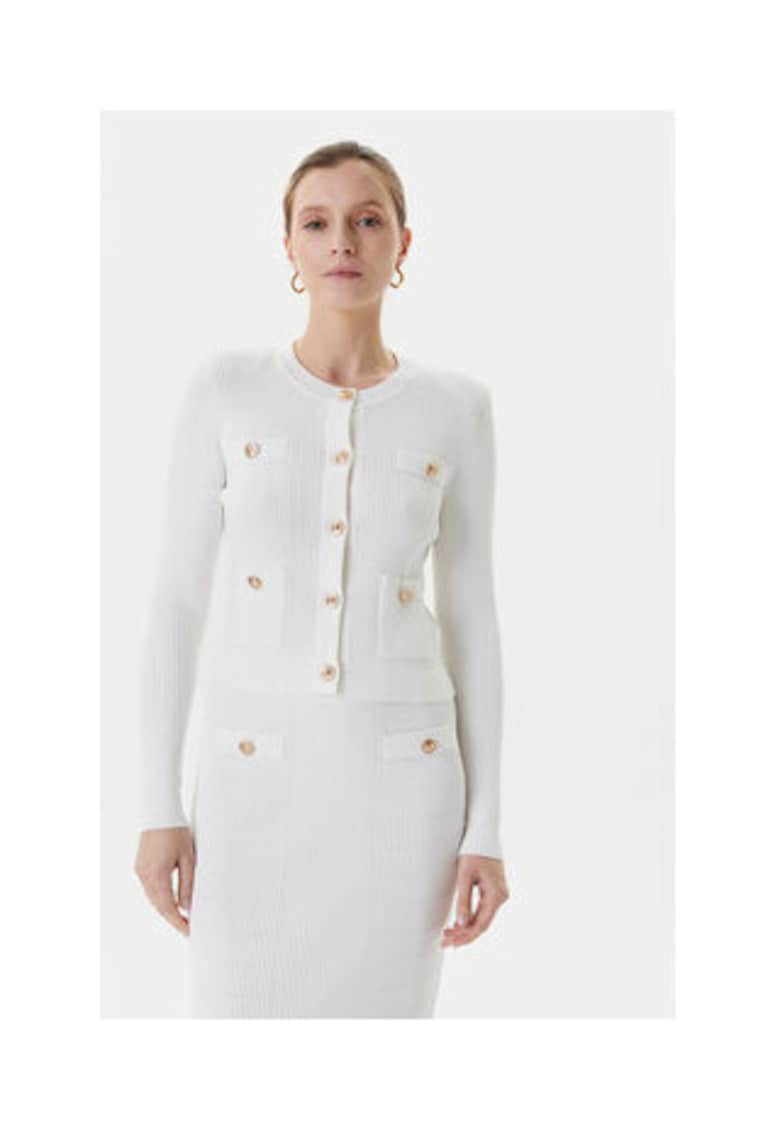 Cardigan slim fit uni cu nasturi decorativi si striatii