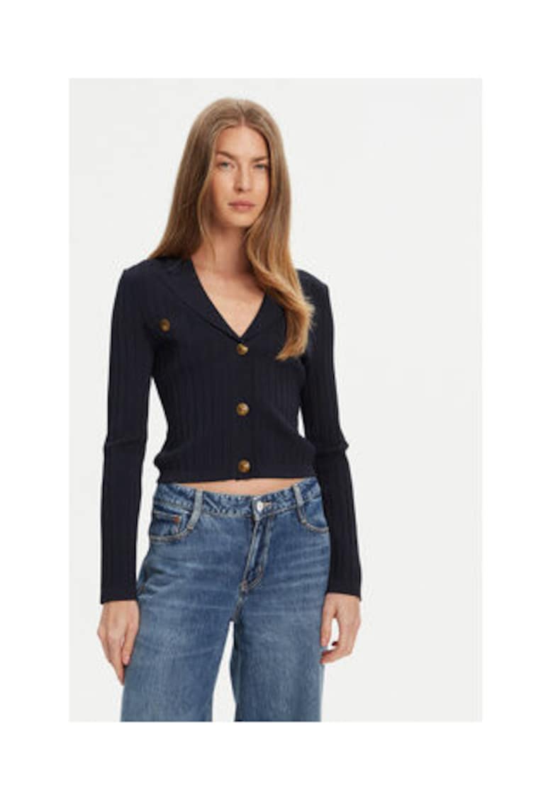 Cardigan tricotat din amestec de viscoza cu si striatii - Bleumarin inchis