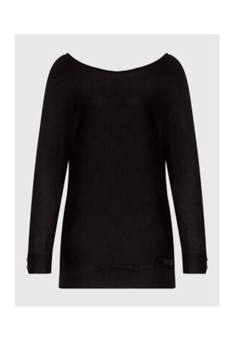 Pulover elegant cu decolteu barcuta - Negru