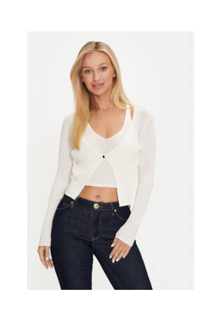 Pulover crop cu nasture uni