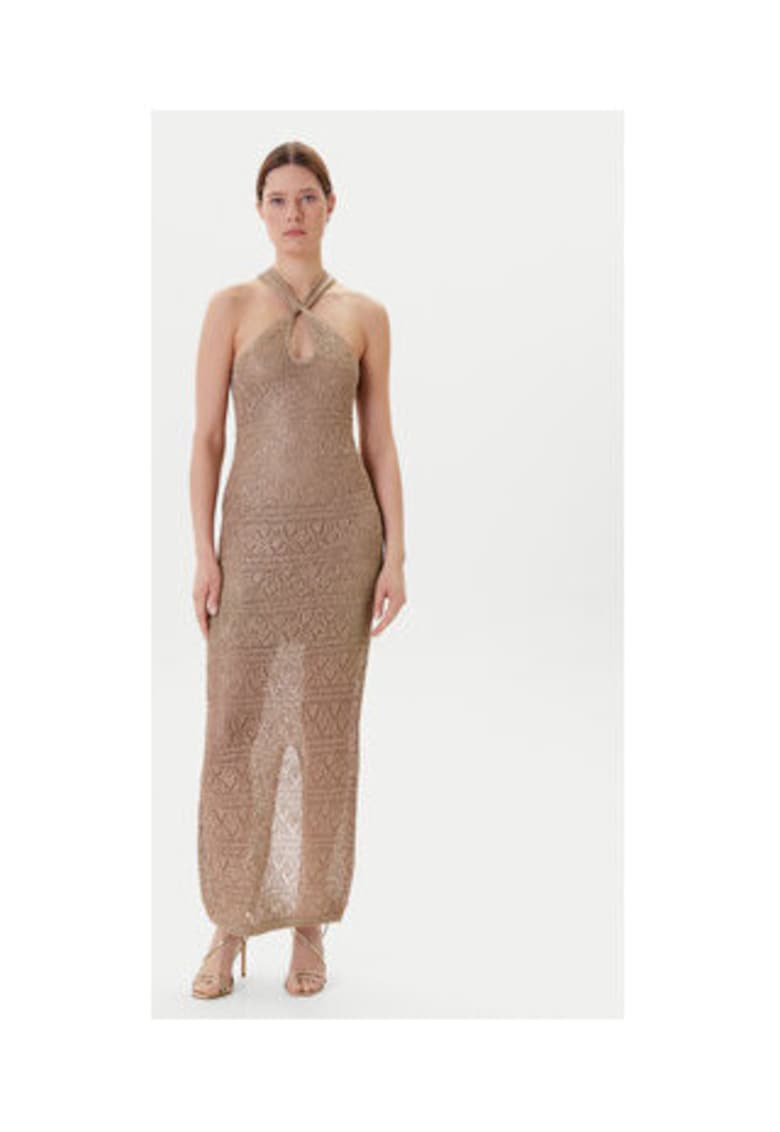 Rochie lunga - tricotata - cu detaliu rasucit - Bej