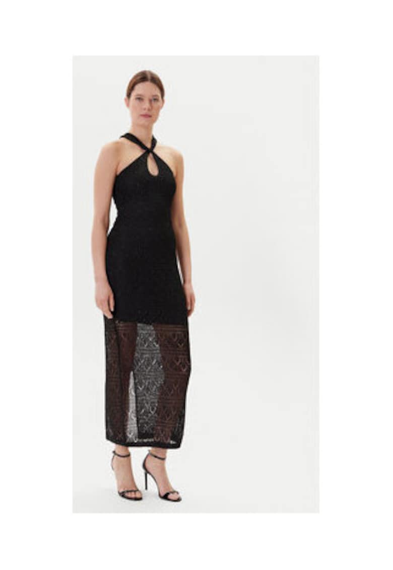 Rochie lunga - tricotata - cu detaliu rasucit - Negru