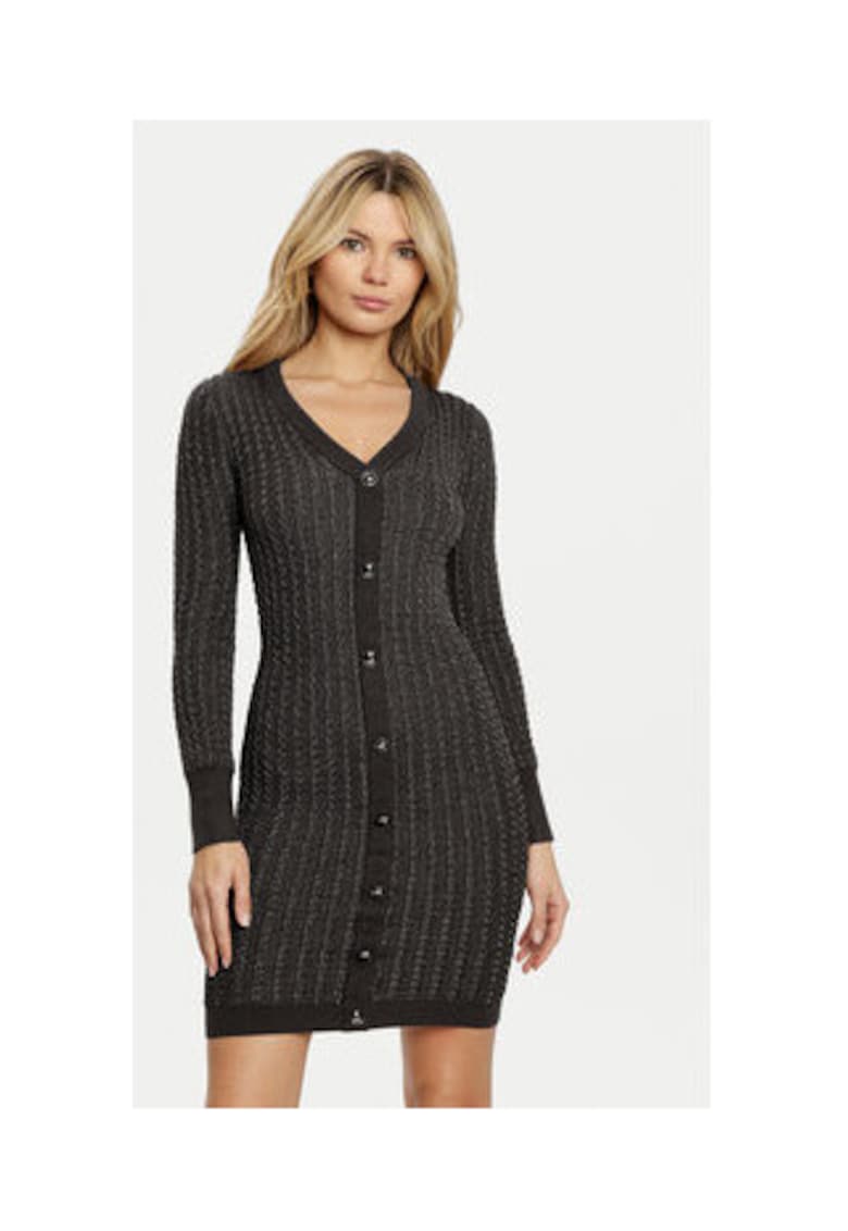 Rochie Tricotata Cu Maneca Lunga Si Nasturi