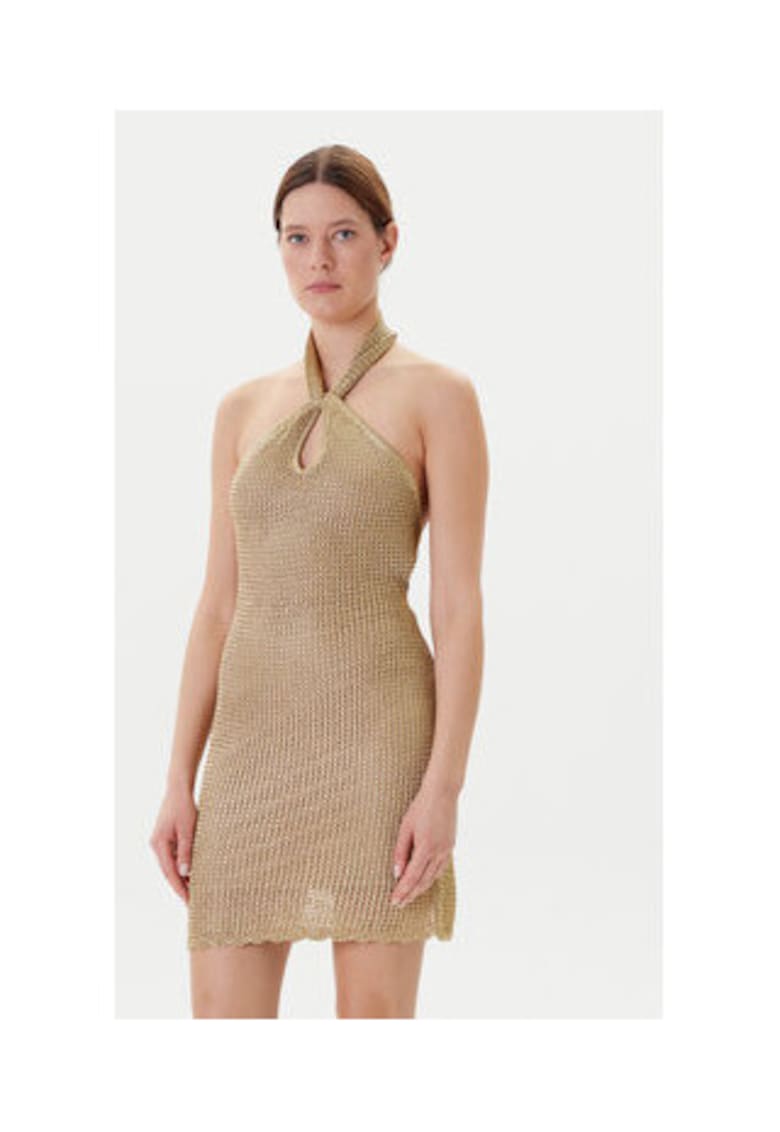 Rochie tricotata cu detaliu rasucit - Auriu