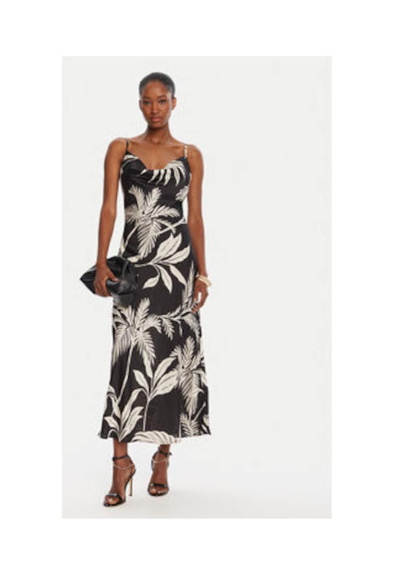 Rochie cocktail lunga cu imprimeu grafic