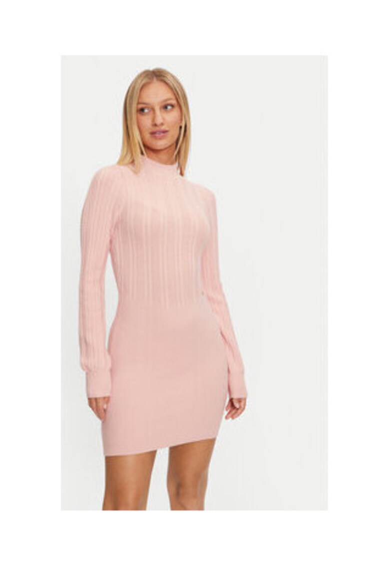 Rochie uni din tricot cu maneca lunga