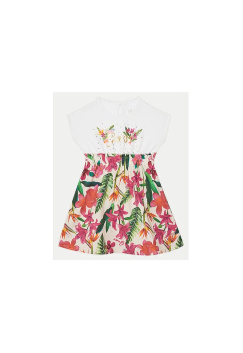Rochie din amestec de bumbac organic cu imprimeu tropical