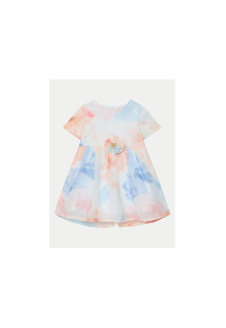 Rochie evazata cu model tie-dye si fundita