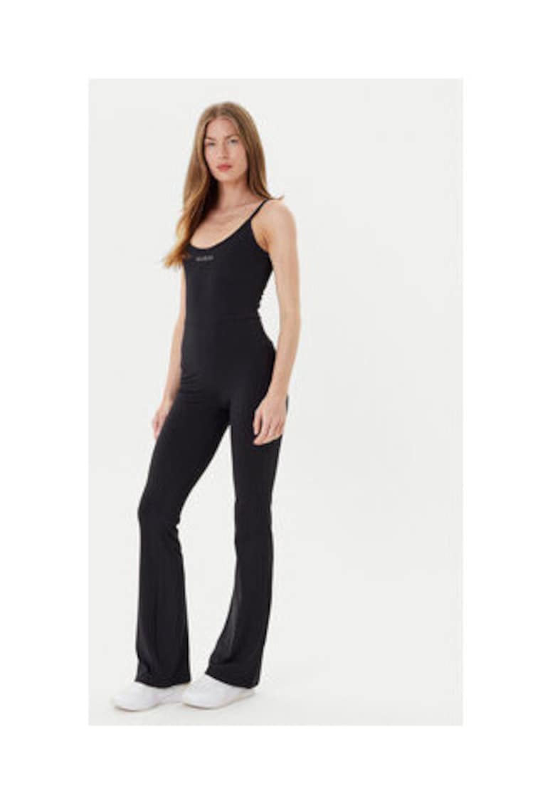 Salopeta lunga slim fit cu bretele inguste - decolteu rotund si logo metalic