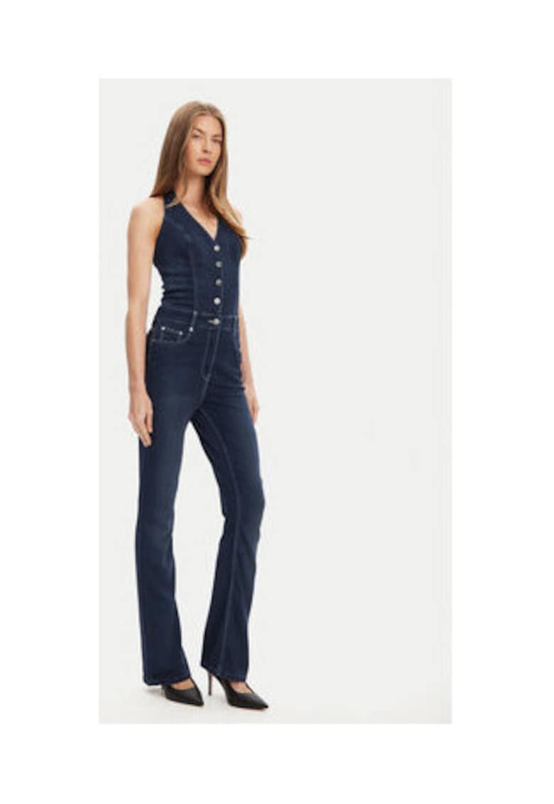 Salopeta din denim fara maneci cu decolteu in V