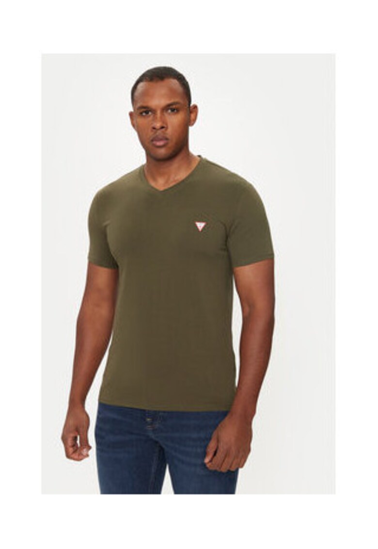 Tricou din amestec de bumbac cu decolteu in V