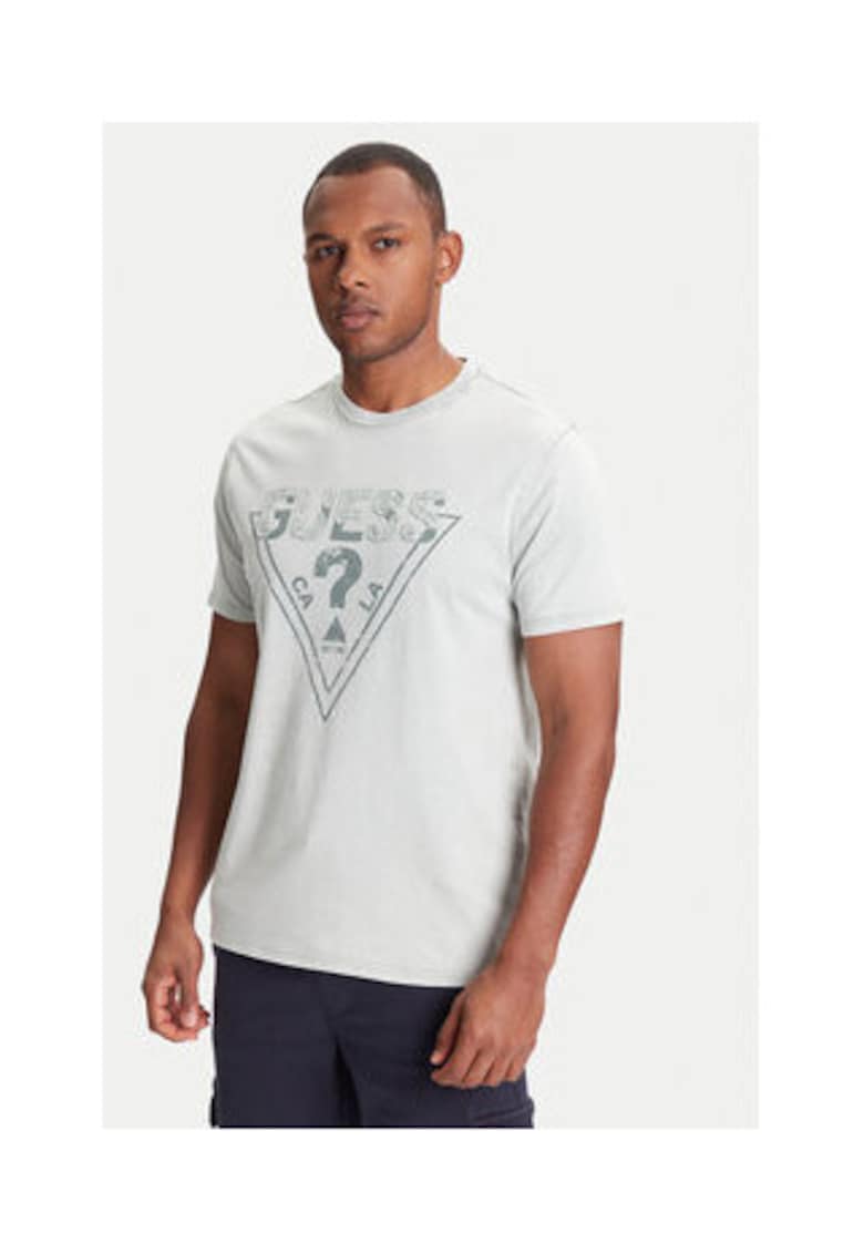 Tricou din bumbac organic cu model logo in relief frontal
