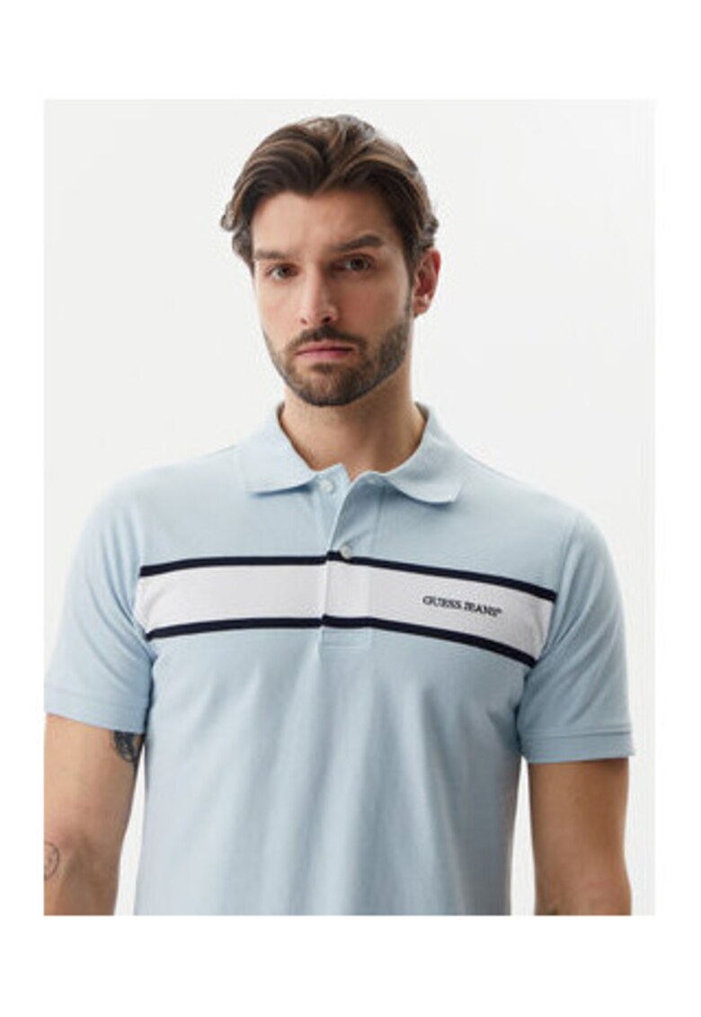 Tricou din bumbac cu guler polo si detaliu logo