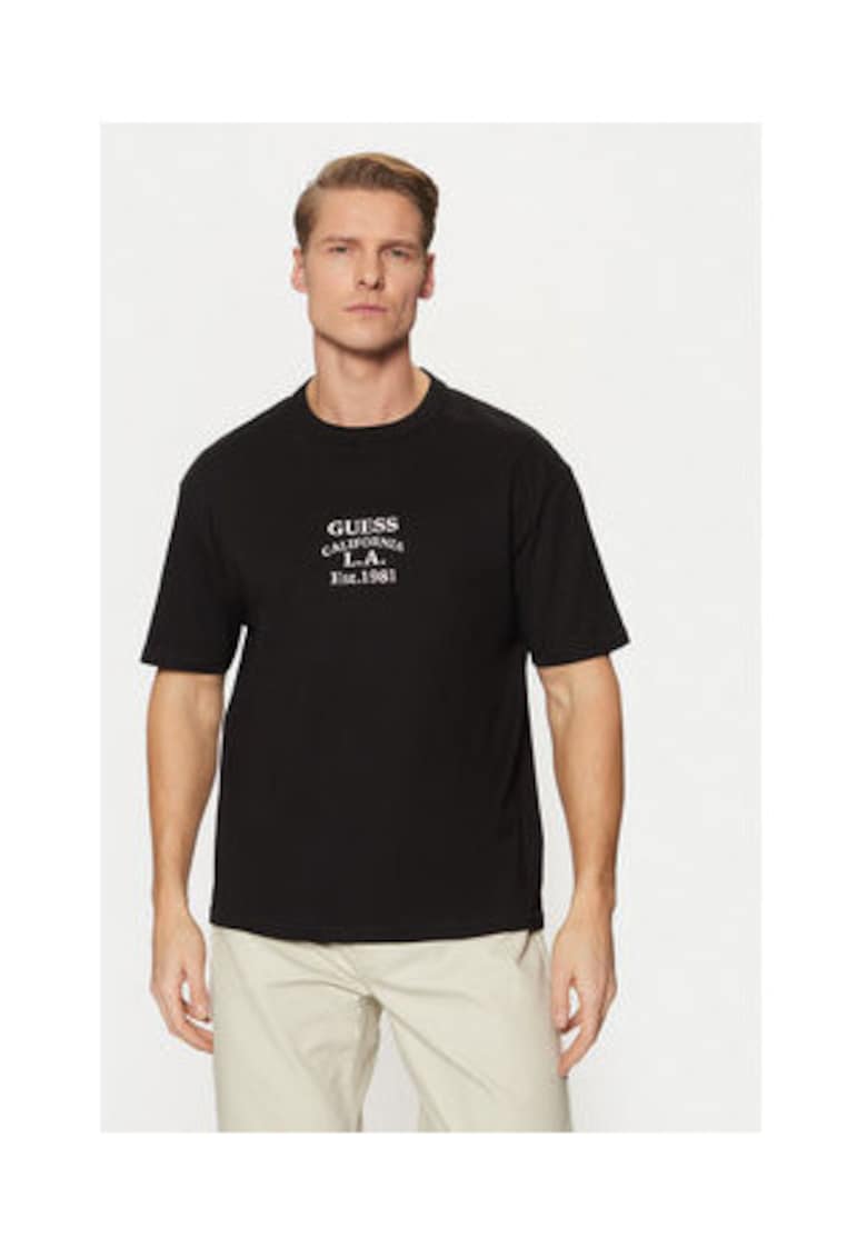 Tricou bumbac cu imprimeu text - Negru
