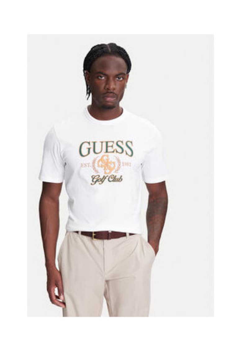 Tricou din bumbac organic si bumbac cu logo frontal - Alb