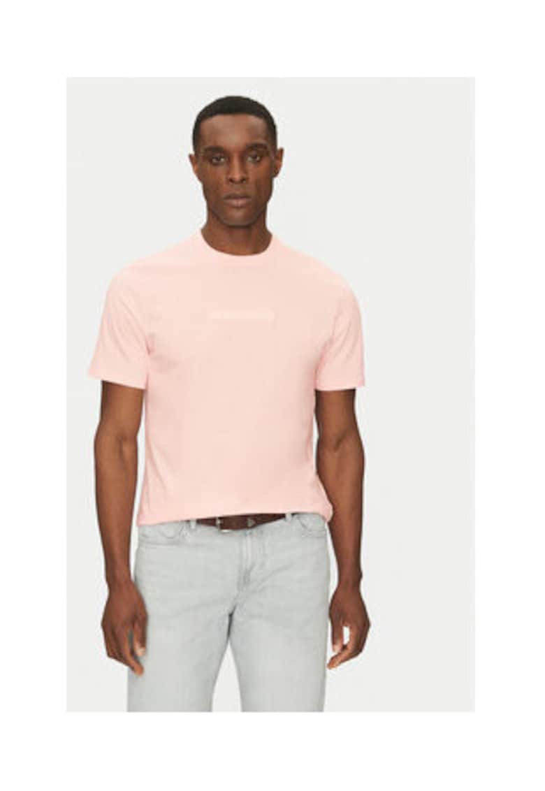 Tricou din bumbac cu logo pe piept - Roz prafuit