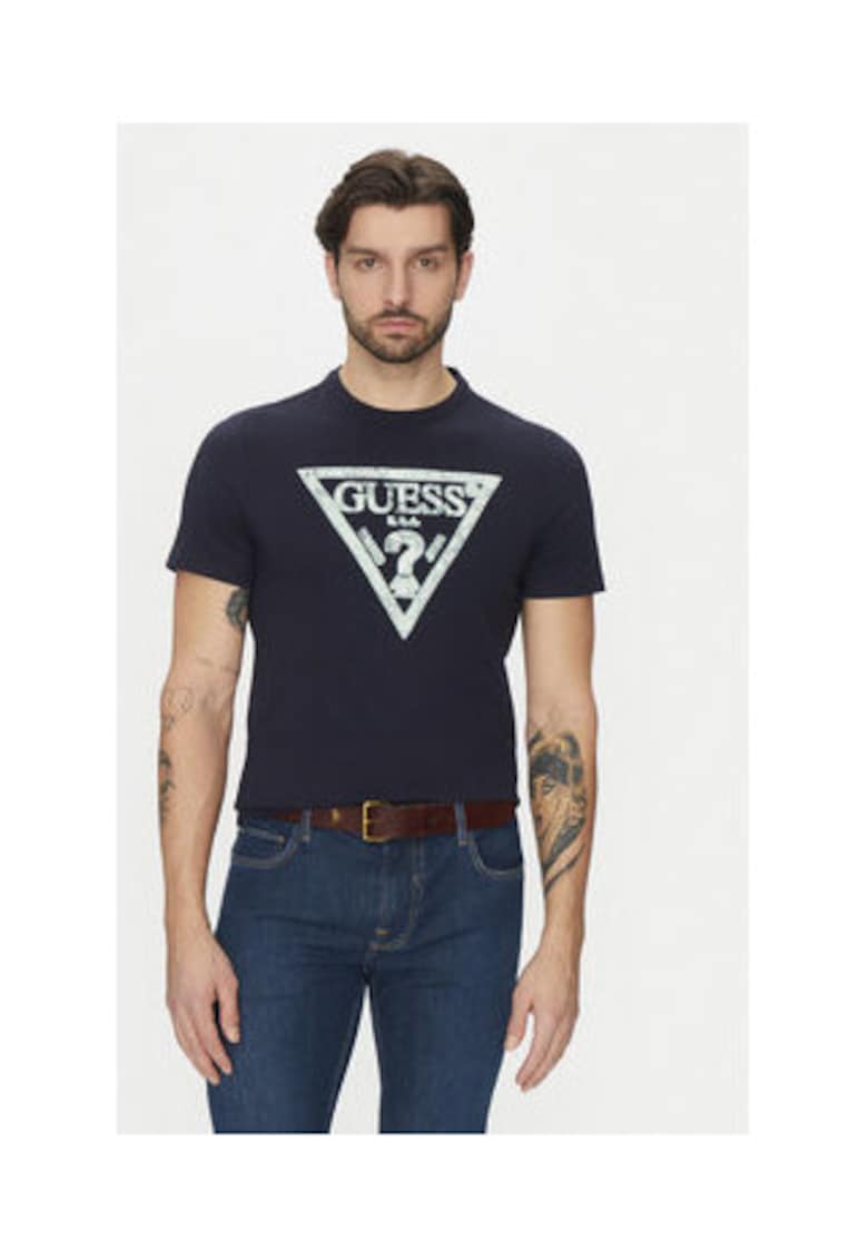 Tricou cu imprimeu logo in fata din bumbac - Bleumarin